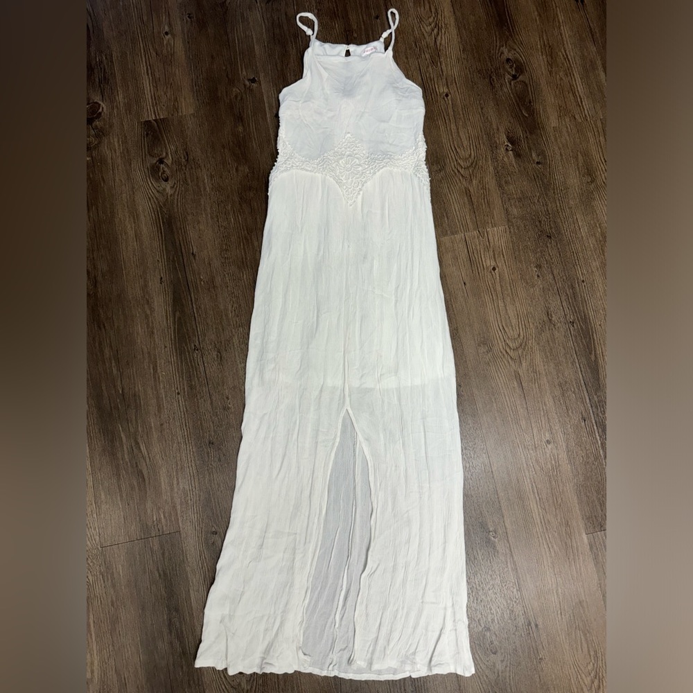 Gorgeous white boho cutout side spaghetti strap long dress